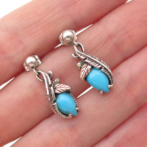 Coleman Co. 925 Sterling Silver 12K Gold Vintage Real Turquoise Floral Earrings