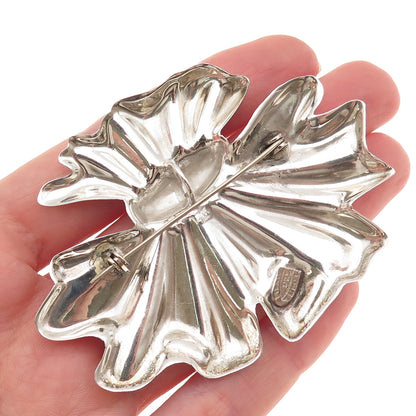 925 Sterling Silver Vintage Mexico Floral Repousse Pin Brooch / Pendant