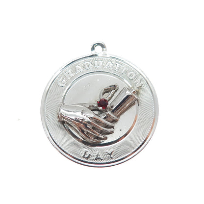 TOWN & COUNTRY 925 Sterling Silver Vintage Red Rhinestone Graduation Day Pendant