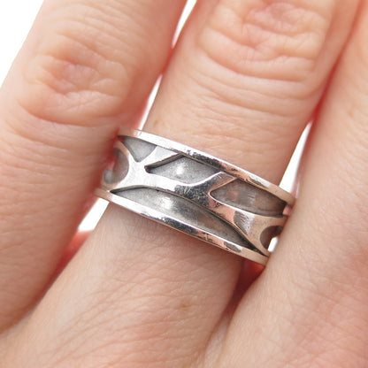 925 Sterling Silver Vintage Modernist Oxidized Biker Band Ring Size 6.25