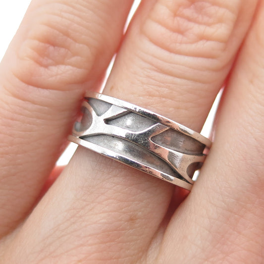 925 Sterling Silver Vintage Modernist Oxidized Biker Band Ring Size 6.25