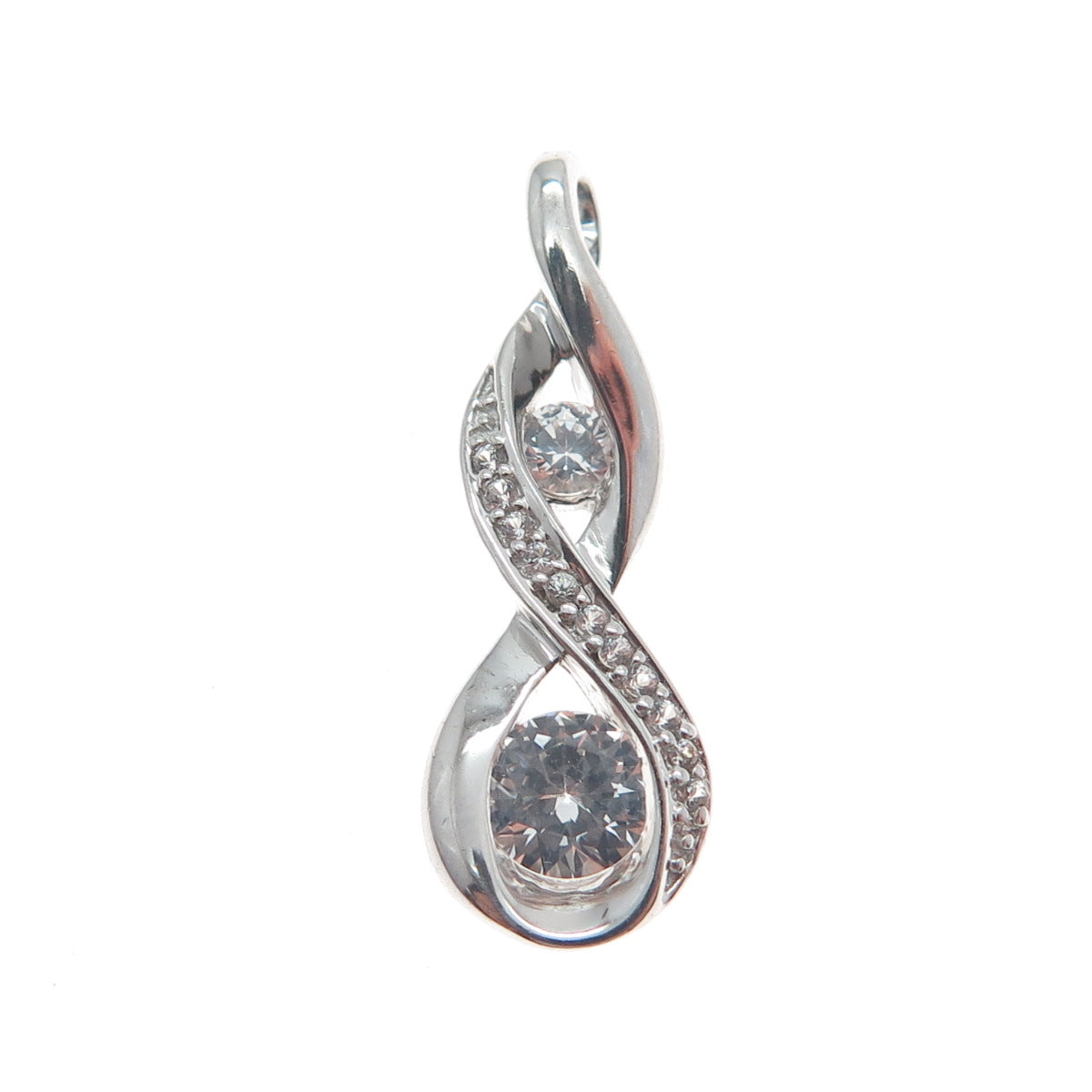 925 Sterling Silver Round-Cut C Z Infinity Twisted Charm Pendant