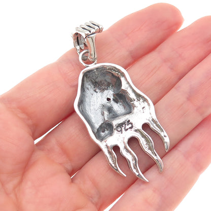 925 Sterling Silver Vintage Real Ruby Santa Muerte Oxidized Charm Pendant