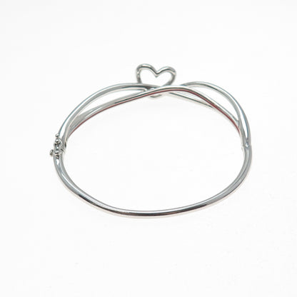 SAI 925 Sterling Silver Round-Cut C Z Heart Crisscross Bangle Bracelet 7"