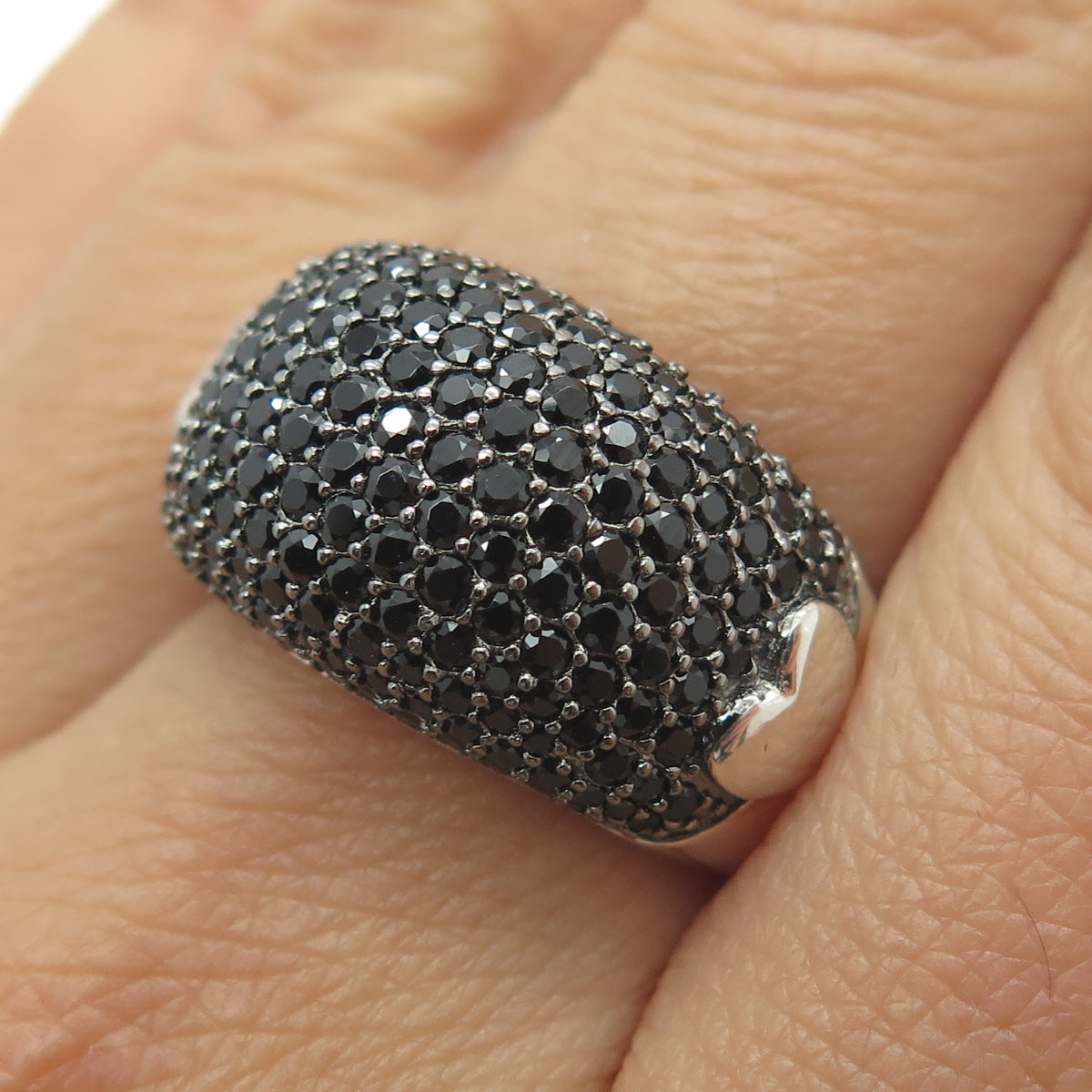 MILOR 950 Silver Italy Real Round-Cut Black Spinel Heart Dome Ring Size 8.25