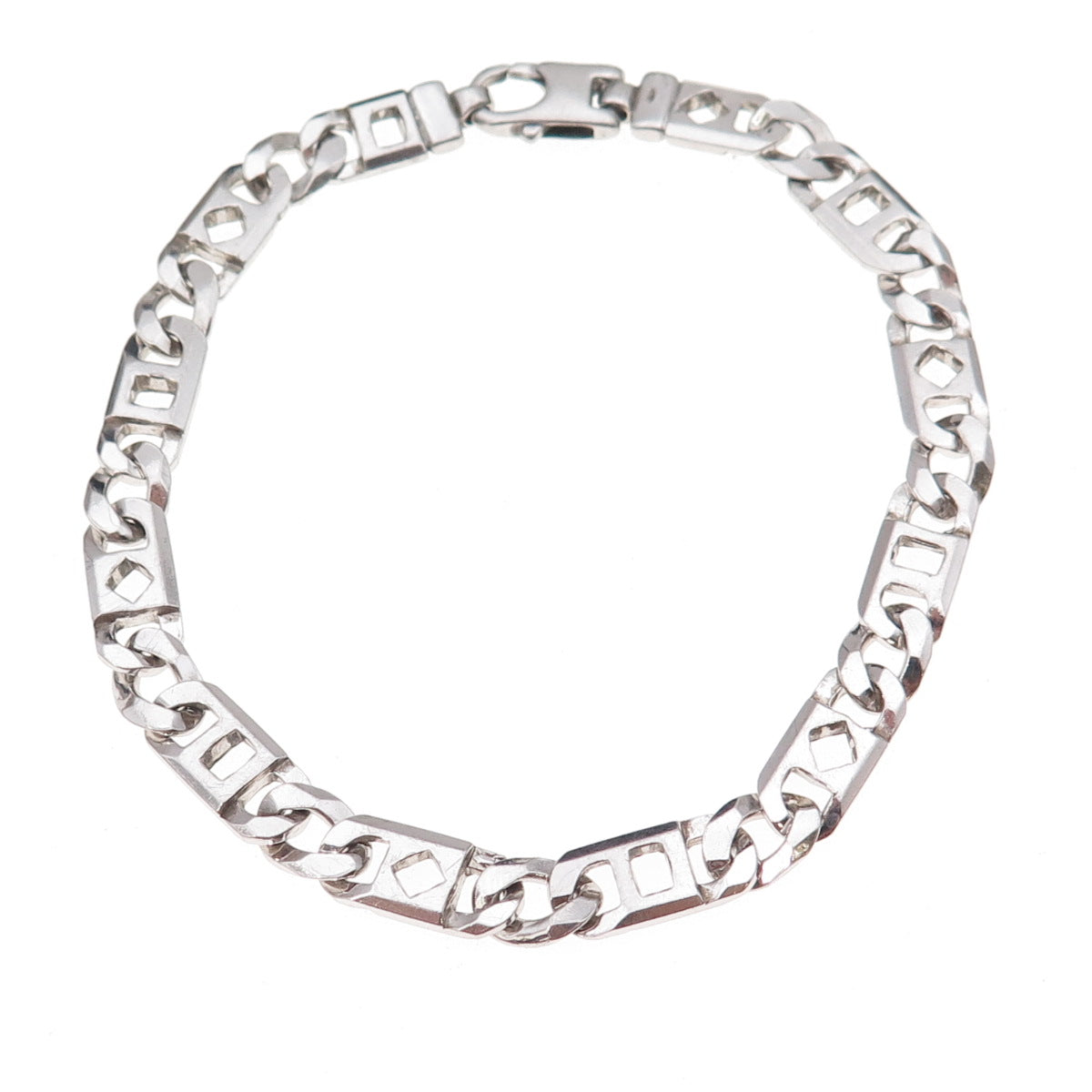 925 Sterling Silver Italy Anchor Mariner Link Bracelet 8"