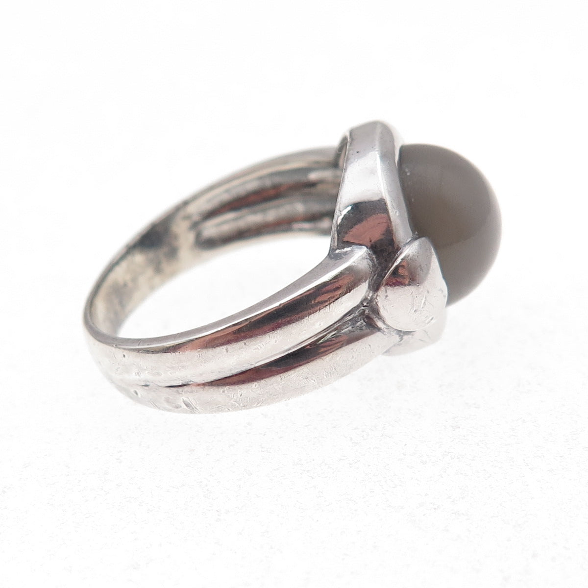 925 Sterling Silver Real Cat's Eye Modernist Oxidized Ring Size 10