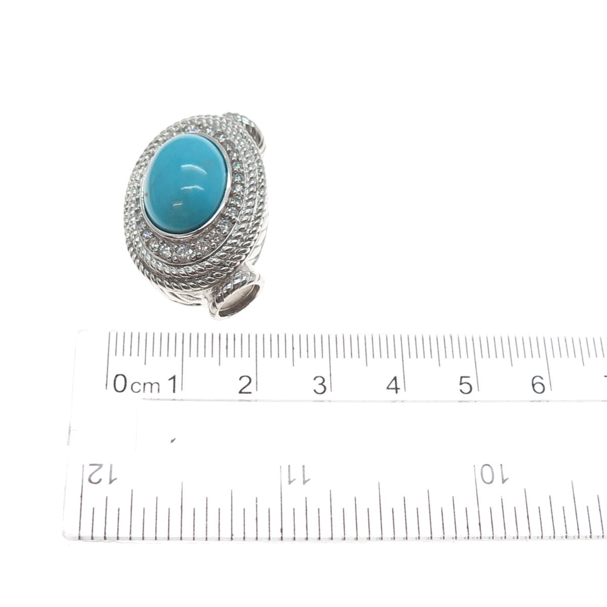 JUDITH RIPKA 925 Sterling Silver Real Tyrone Turquoise & C Z Slide Pendant