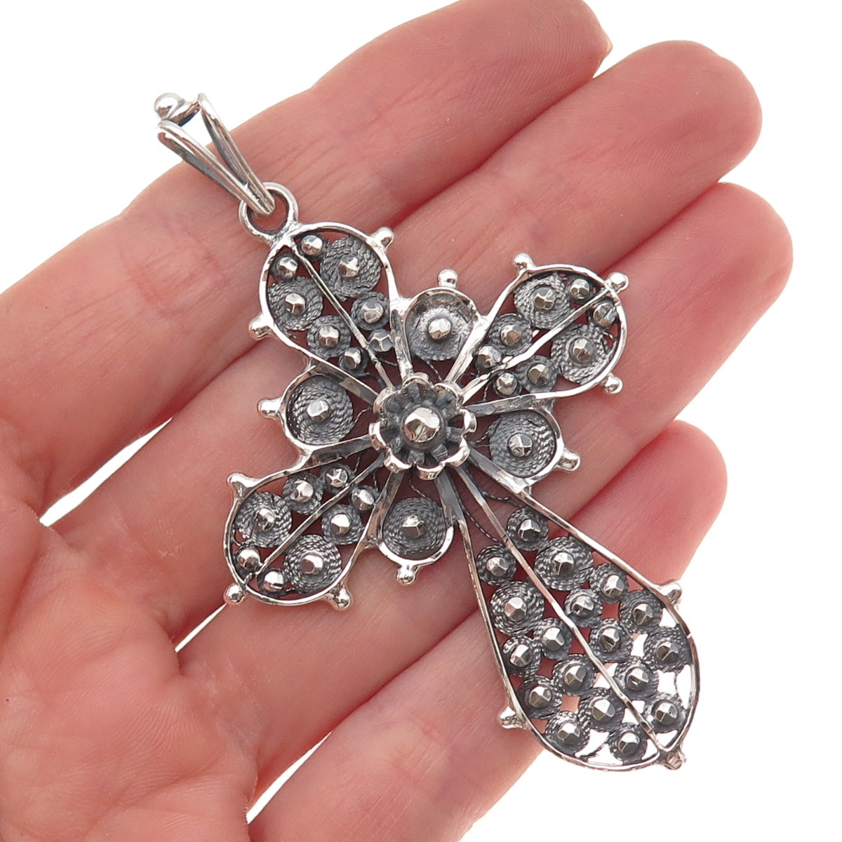 925 Sterling Silver Vintage Cross Oxidized Pendant