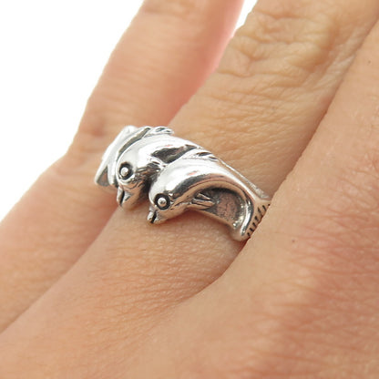 925 Sterling Silver Vintage Friendly Dolphin & Star Ring Size 6.75
