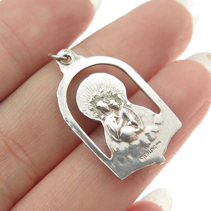 925 Sterling Silver Antique Art Deco St. Mary & Baby Jesus Religious Pendant