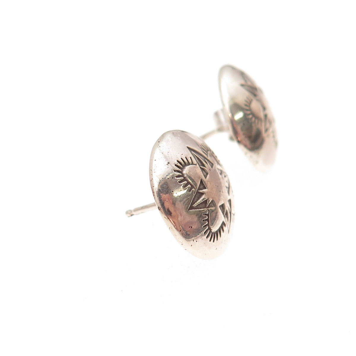 Old Pawn 925 Sterling Silver Vintage Southwestern Concho Tribal Stud Earrings