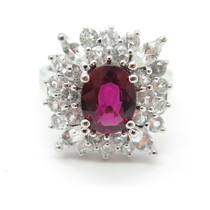 925 Sterling Silver Real Oval-Cut Tourmaline & White Topaz Ring Size 8.75