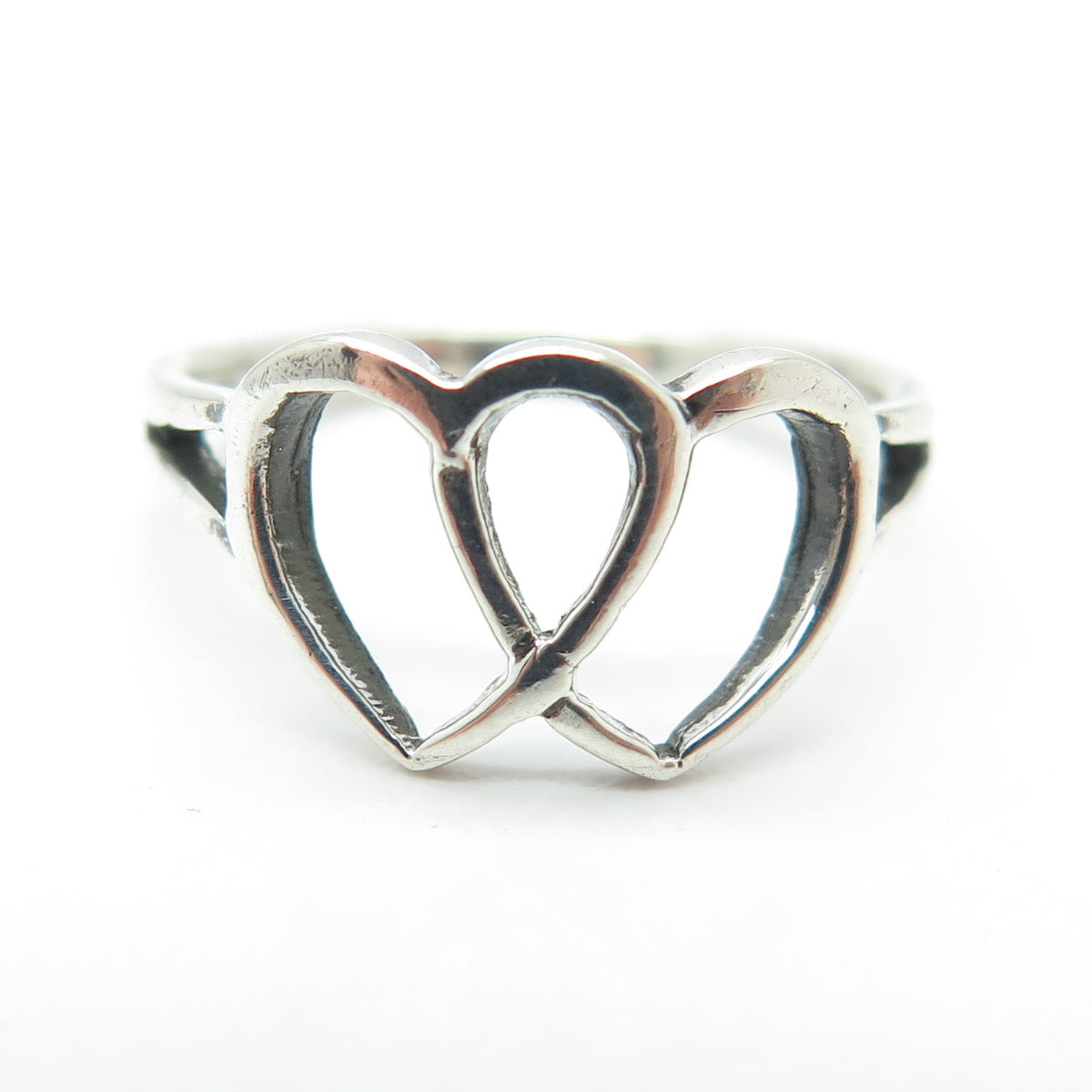 925 Sterling Silver Vintage Couple of Open Hearts Ring Size 5.5