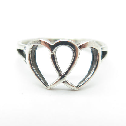 925 Sterling Silver Vintage Couple of Open Hearts Ring Size 5.5