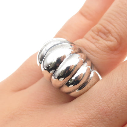 925 Sterling Silver Vintage Modernist Ribbed Dome Oxidized Ring Size 6.5