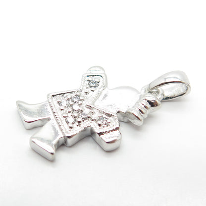 925 Sterling Silver C Z Happy Girl Charm Pendant