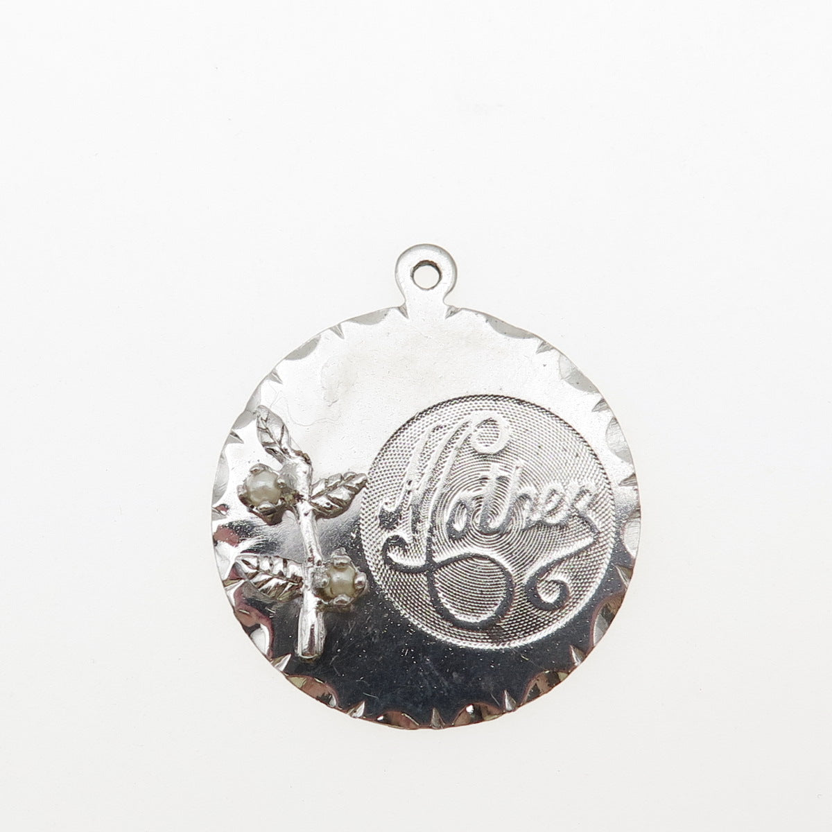 Town & Country 925 Sterling Silver Vintage Faux Pearl Mother Tag Charm Pendant