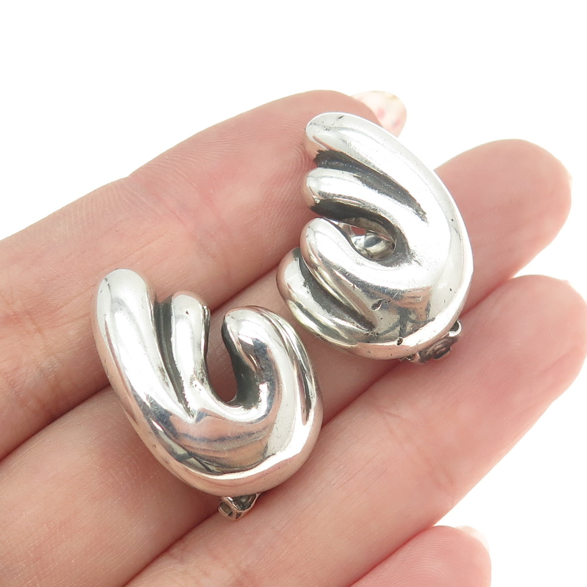 PATRICIA VON MUSULIN 925 Sterling Silver Vintage Modernist Clip On Earrings