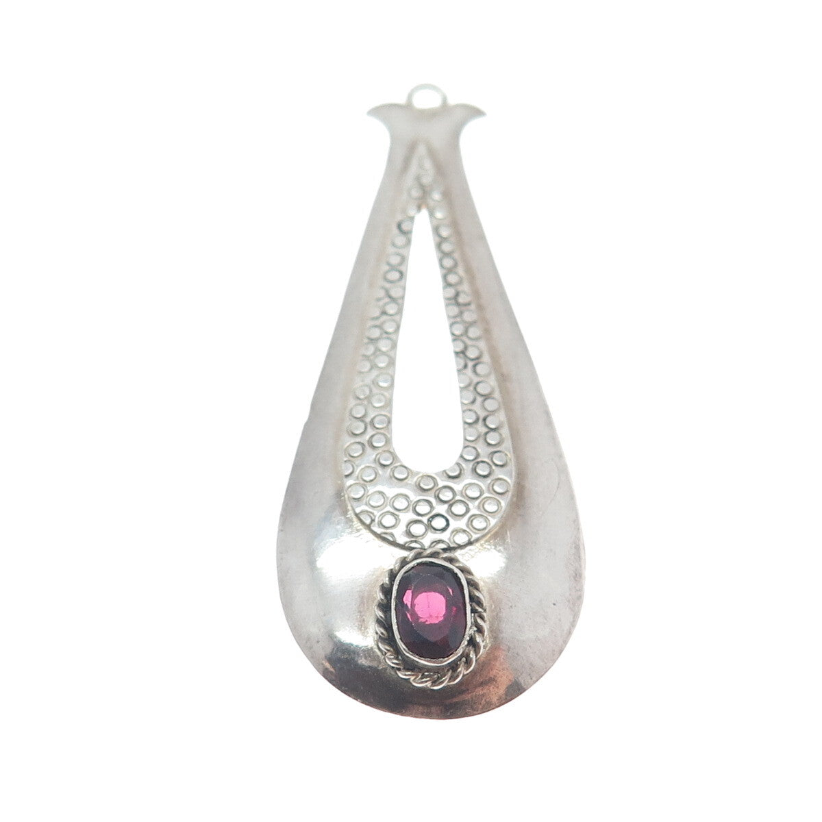 925 Sterling Silver Vintage Real Oval-Cut Tourmaline Modernist Teardrop Pendant