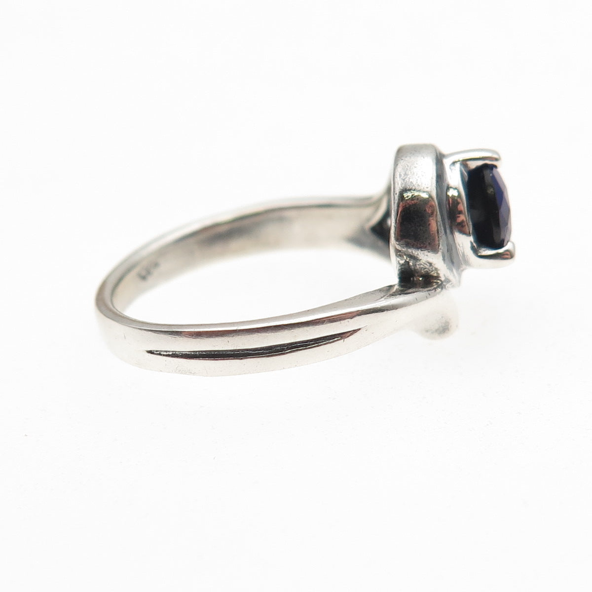 925 Sterling Silver Vintage Pear-Cut Blue C Z Modernist Oxidized Ring Size 6