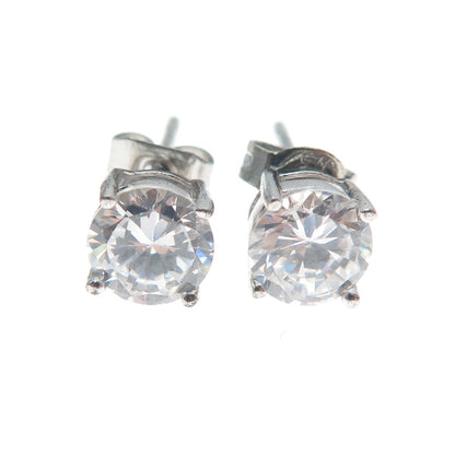 925 Sterling Silver Round-Cut C Z Stud Earrings