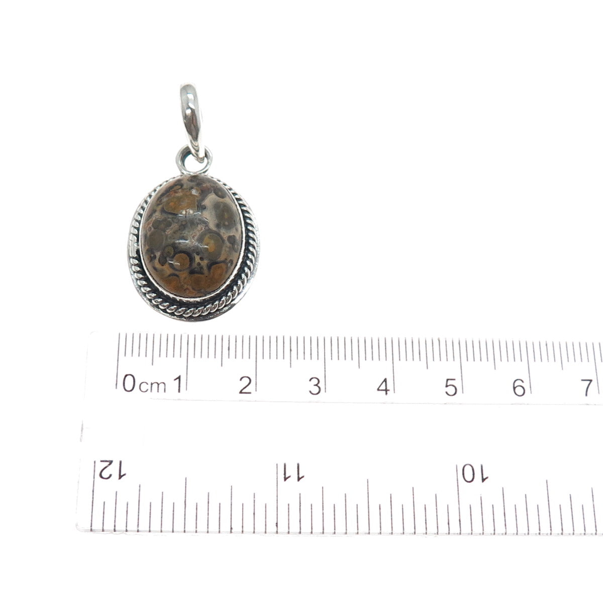 925 Sterling Silver Vintage Real Leopard Jasper Charm Pendant