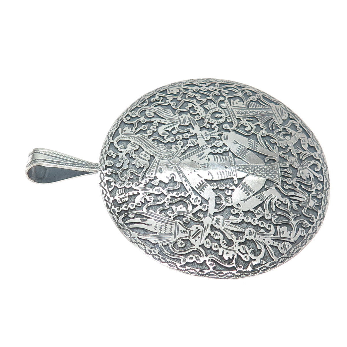 900 Silver Vintage Aztec God Oxidized Pin Brooch / Pendant