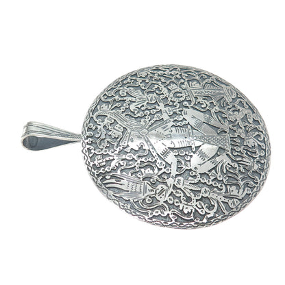 900 Silver Vintage Aztec God Oxidized Pin Brooch / Pendant