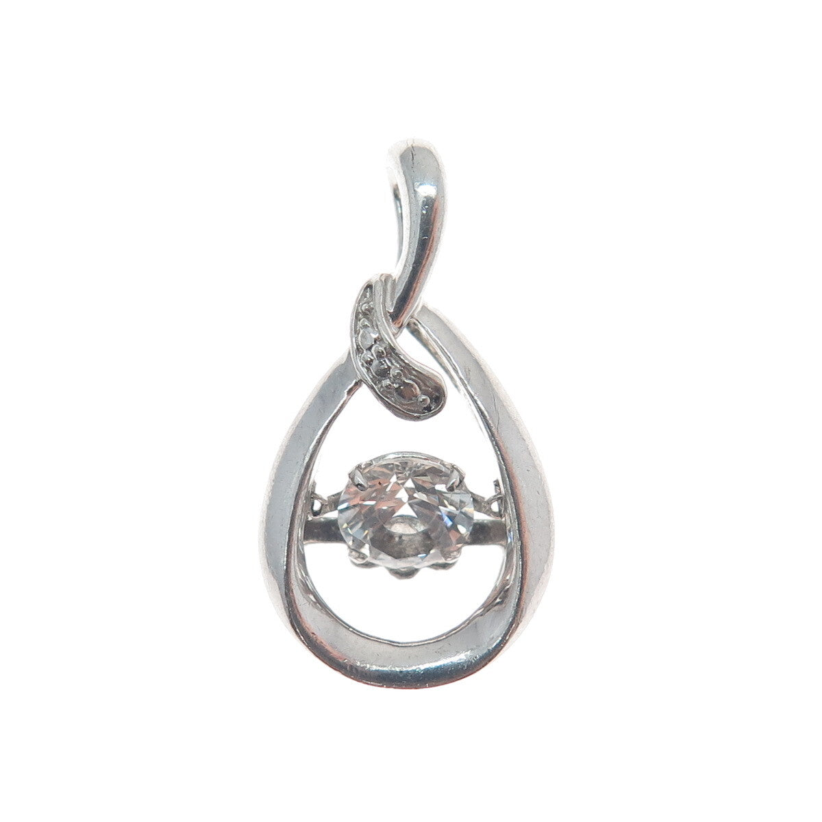 925 Sterling Silver Round-Cut White Topaz Gemstone Teardrop Slide Pendant