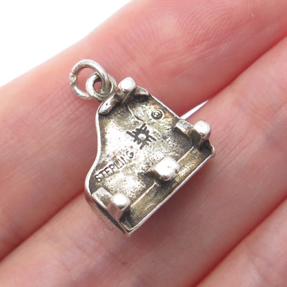 SUNWEST 925 Sterling Silver Vintage Grand Piano Minimalist 3D Charm Pendant