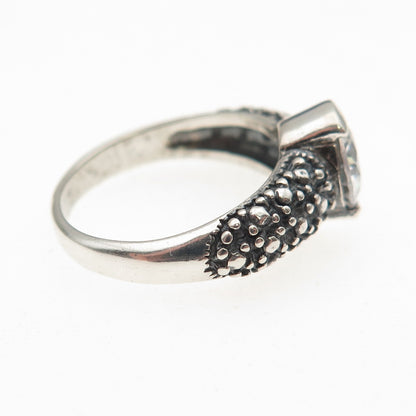 925 Sterling Silver Vintage Round-Cut C Z Oxidized Ring Size 5.25