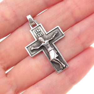925 Sterling Silver Vintage Crucifix Cross Religious Oxidized Charm Pendant