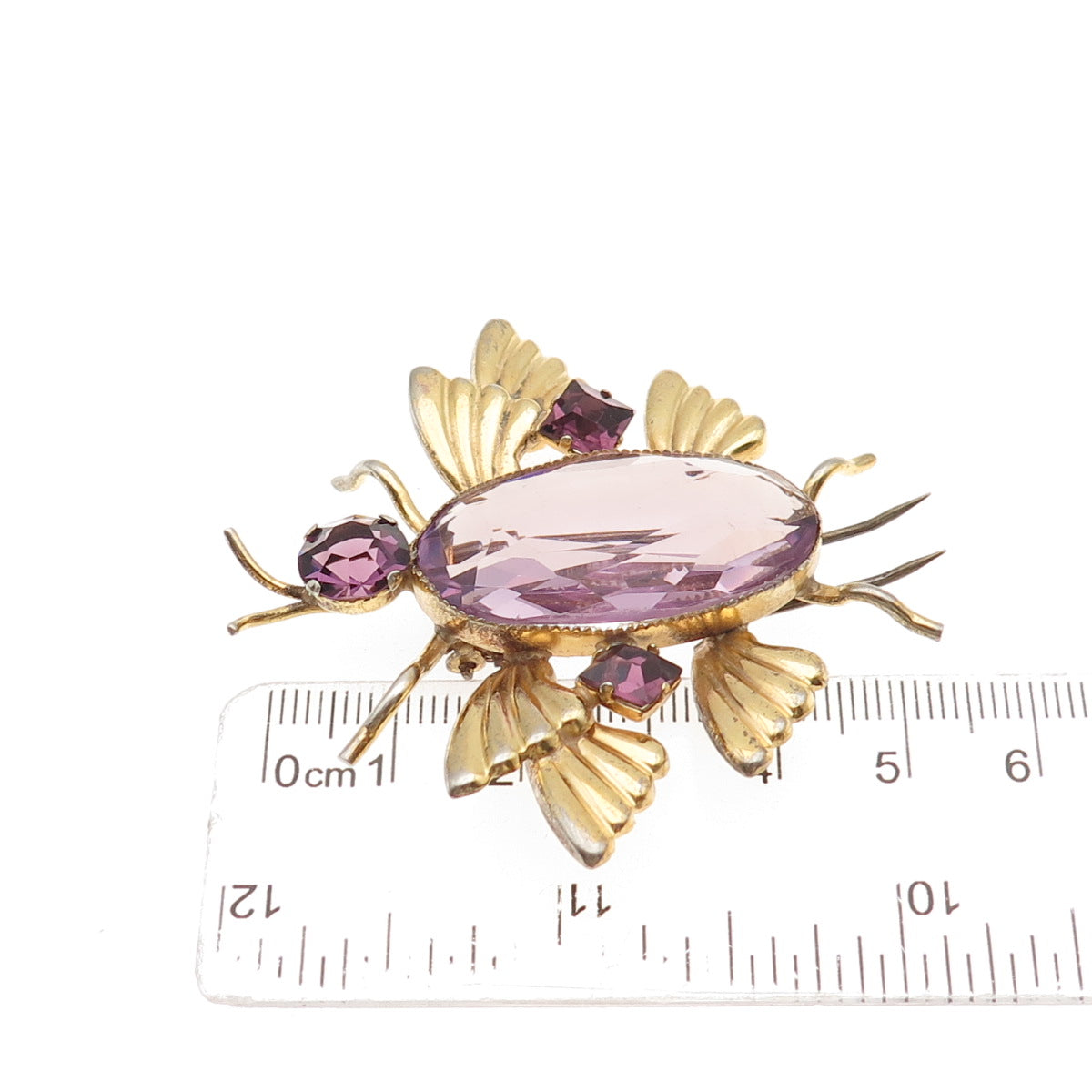 925 Sterling Silver Gold Plated Antique Art Deco Real Amethyst Scarab Fur Clip