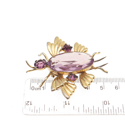 925 Sterling Silver Gold Plated Antique Art Deco Real Amethyst Scarab Fur Clip