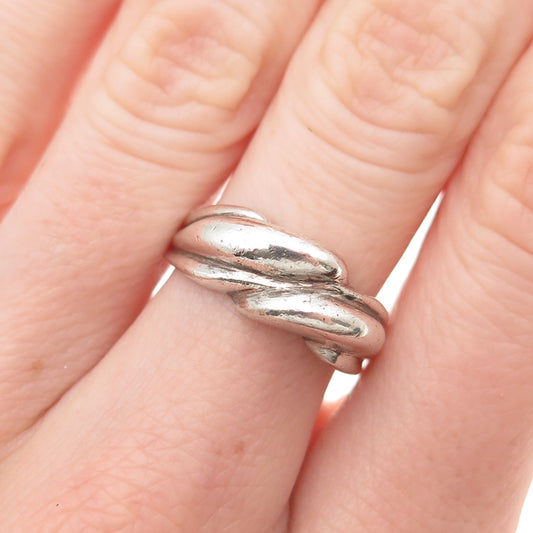 925 Sterling Silver Vintage Modernist Wavy Oxidized Ring Size 7.25