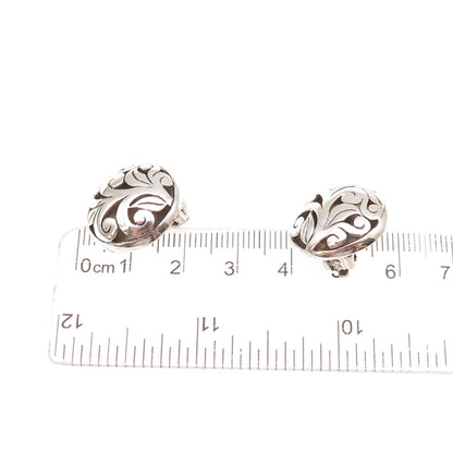 925 Sterling Silver Vintage Floral Oxidized Clip On Earrings