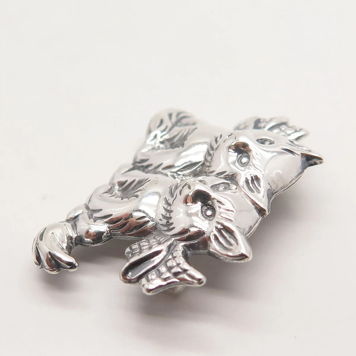 925 Sterling Silver Vintage Couple of Cats Pin Brooch