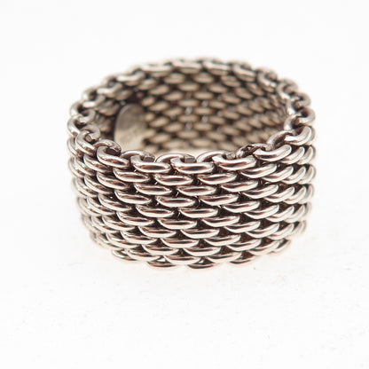 Tiffany & Co. 925 Sterling Silver Vintage Somerset Mesh Ring Size 6.75