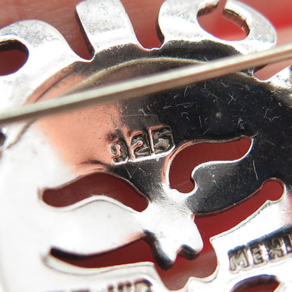 925 Sterling Silver Vintage Mexico Sun Face Modernist Oxidized Pin Brooch