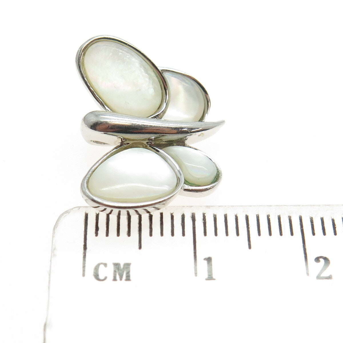 925 Sterling Silver Real Mother-of-Pearl Modernist Butterfly Pendant