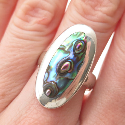 925 Sterling Silver Vintage Real Abalone Shell Modernist Ring Size 7