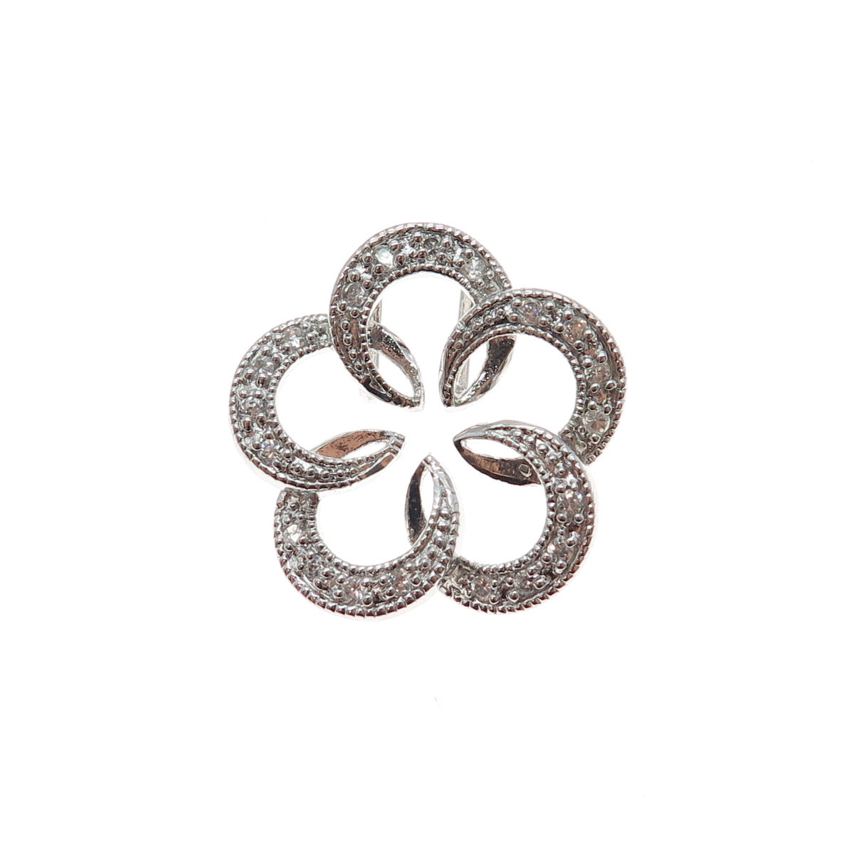 925 Sterling Silver Round-Cut C Z Flower Blossom Slide Charm Pendant