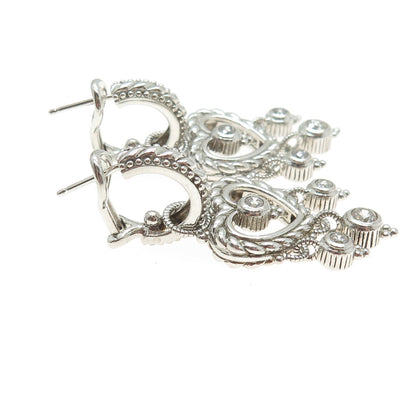 JUDITH RIPKA 925 Sterling Silver Round-Cut Shaped C Z Heart Boho Dangle Earrings