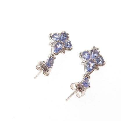 D'Joy 925 Sterling Silver Real Tanzanite Floral Dangle Earrings