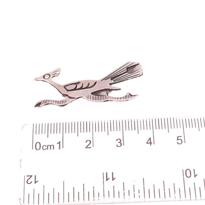 Old Pawn 925 Sterling Silver Vintage Southwestern Roadrunner Tribal Pin Brooch