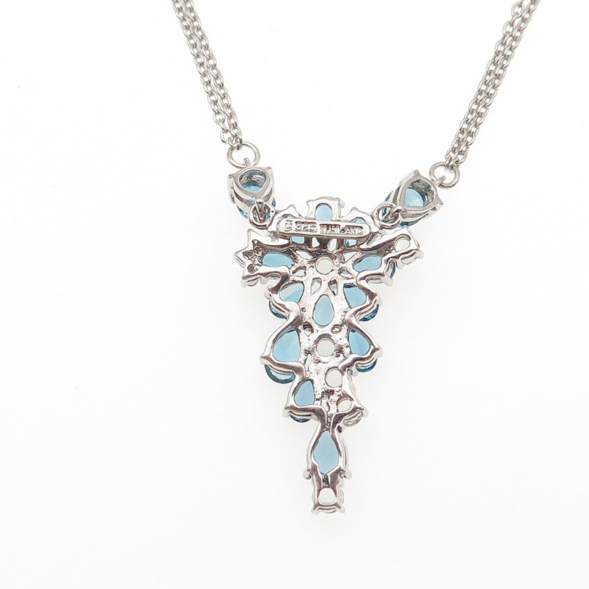 JACKSON HOLE Sterling Real Swiss Blue & White Topaz Double Chain Necklace 18"
