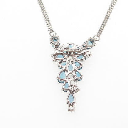 JACKSON HOLE Sterling Real Swiss Blue & White Topaz Double Chain Necklace 18"