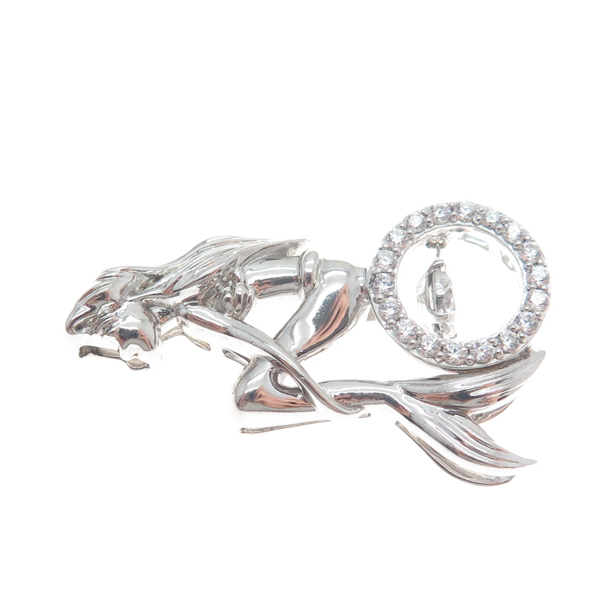925 Sterling Silver Round-Cut C Z Ariel Mermaid Charm Slide Pendant