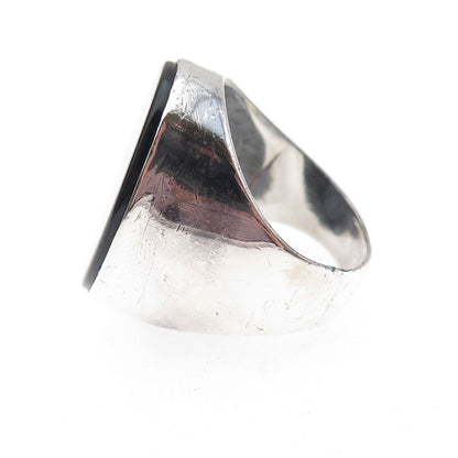 925 Sterling Silver Vintage Israel Real Black Onyx Oxidized Ring Size 9.25